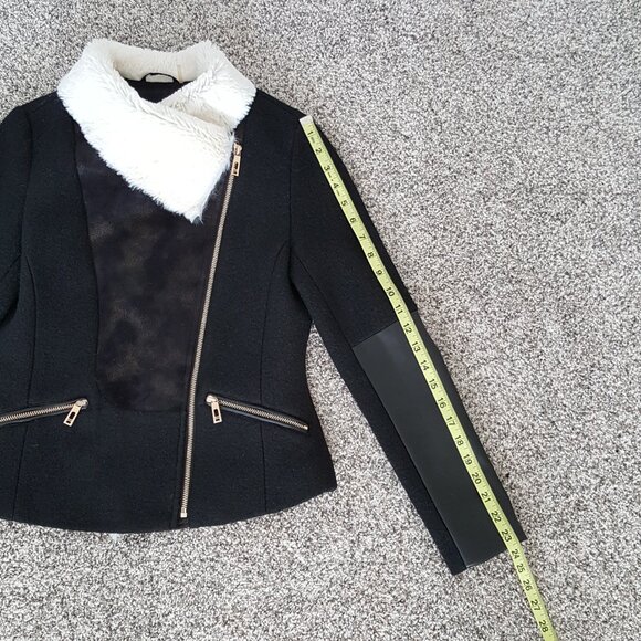 NEW Ivanka Trump Faux Shearling Leather Biker Moto Jacket Coat Wool Sherpa Black - Picture 5 of 14